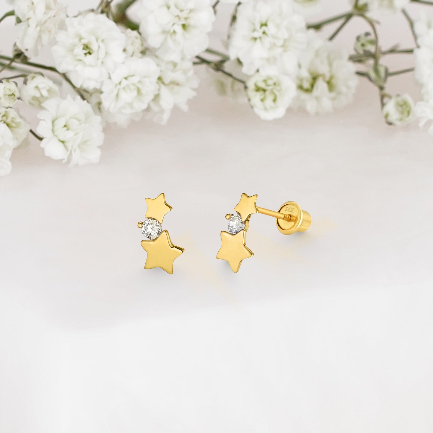 14k Solid Gold Star Baby Earring