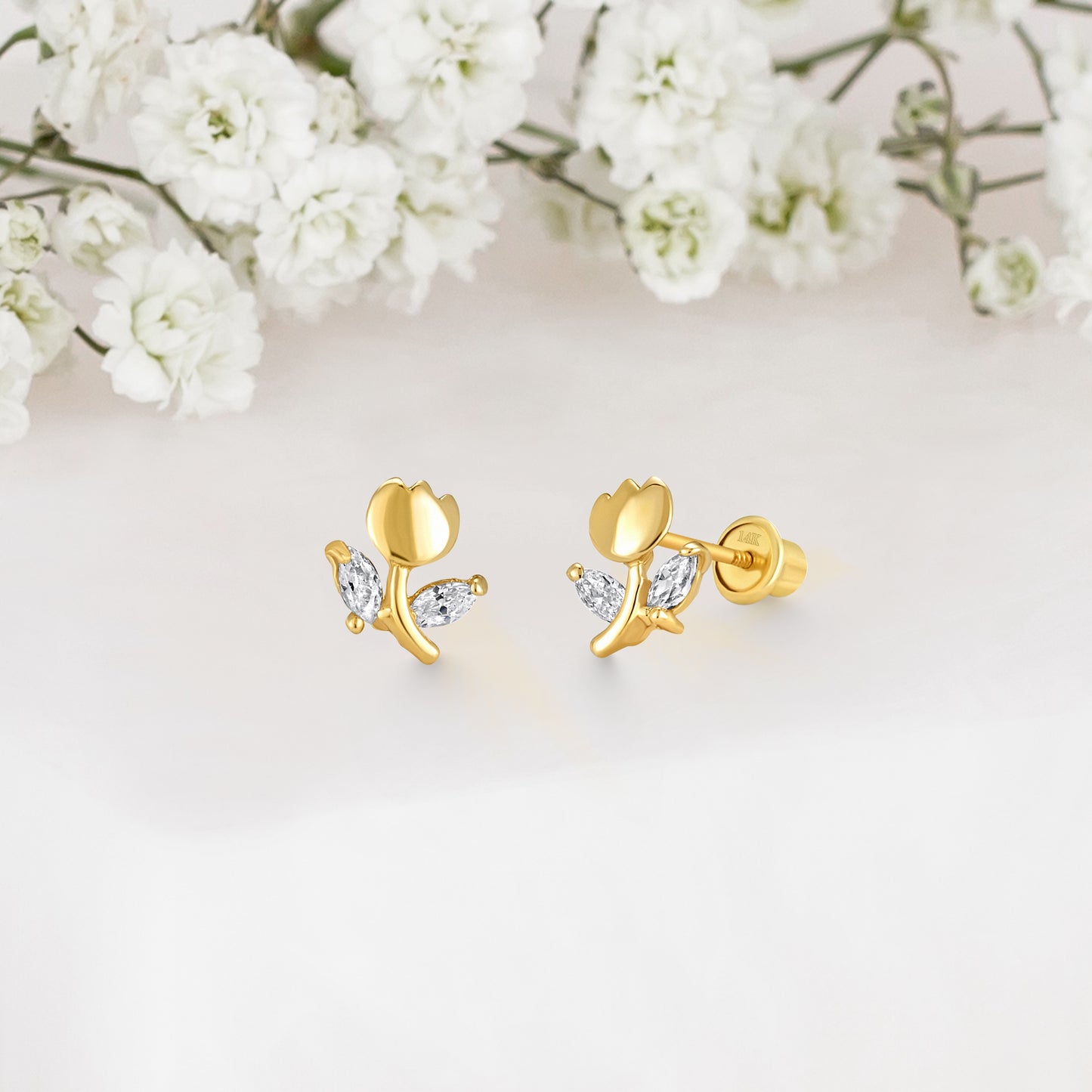 14k Solid Gold Rose Baby Earring