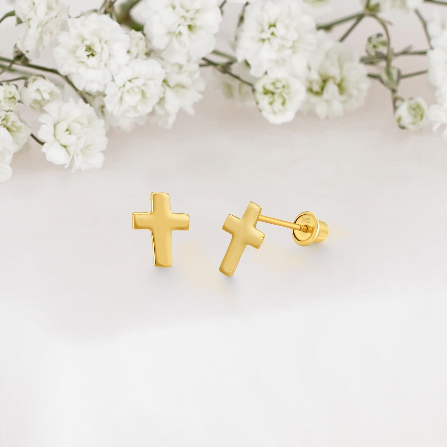 14k Solid Gold Cross Baby Earring