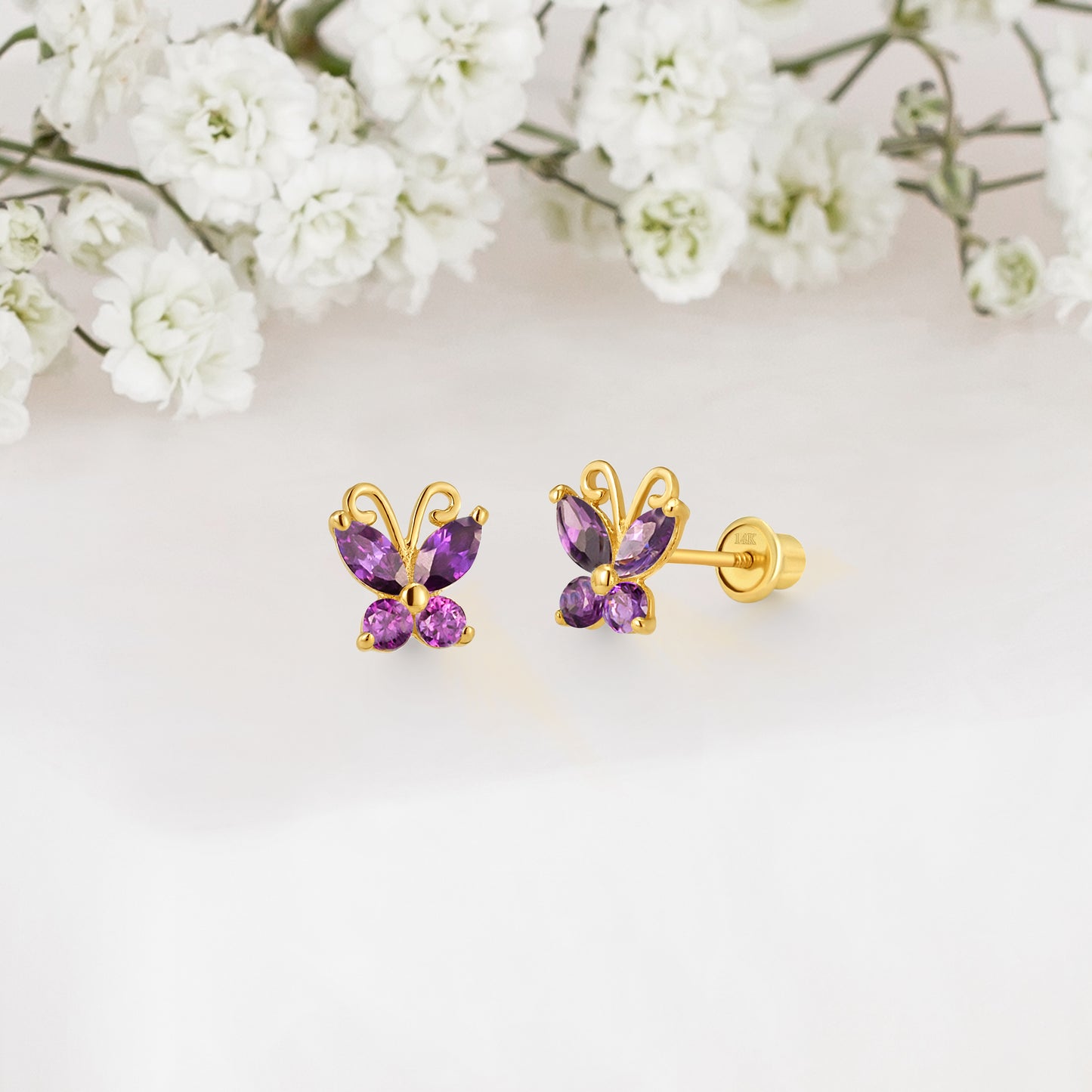14k Solid Gold Butterfly Baby Earring