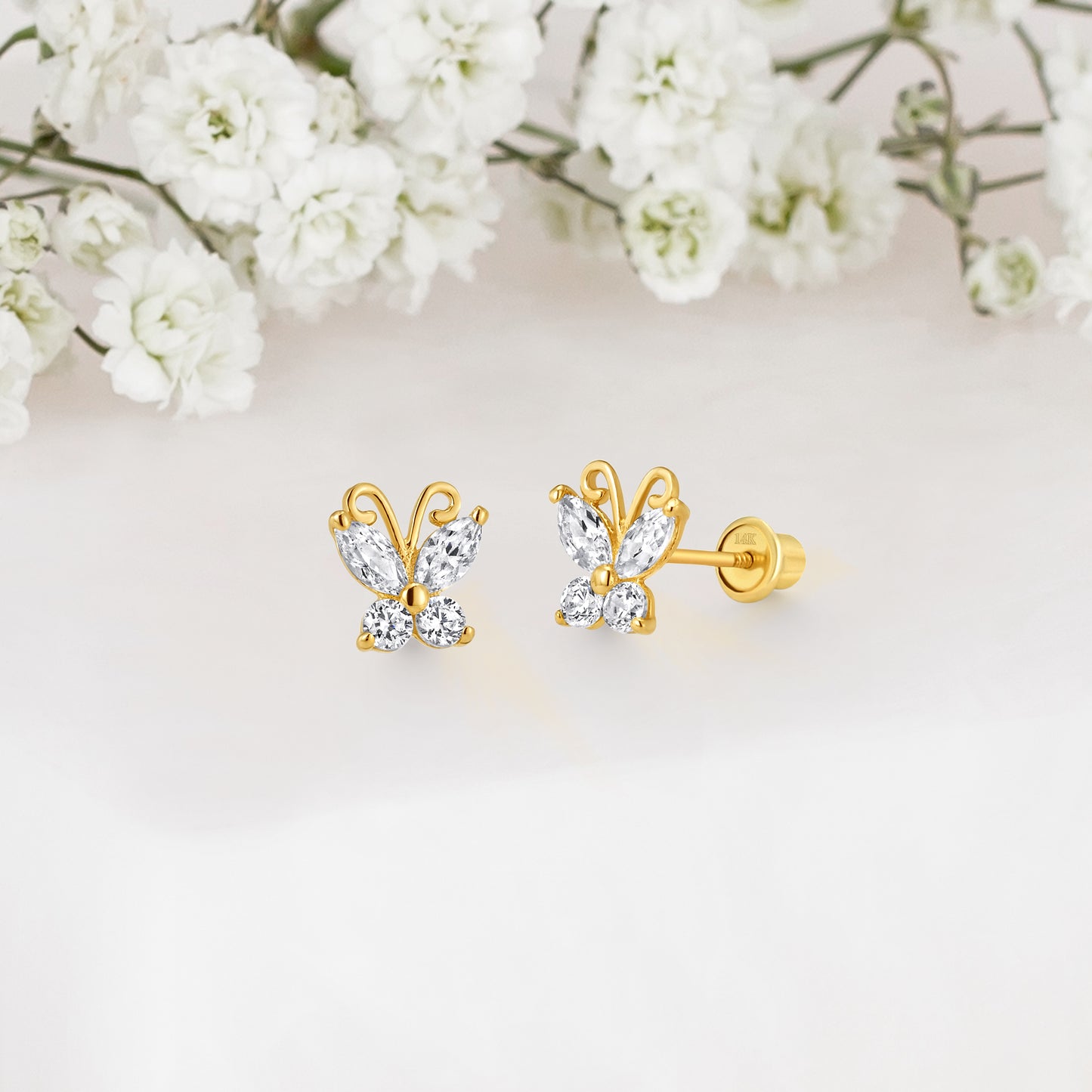 14k Solid Gold Butterfly Baby Earring