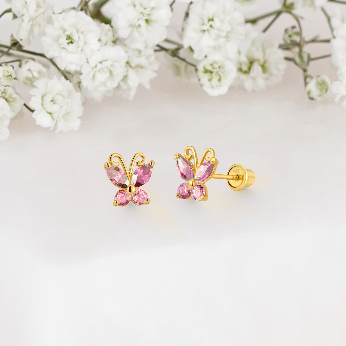 14k Solid Gold Butterfly Baby Earring