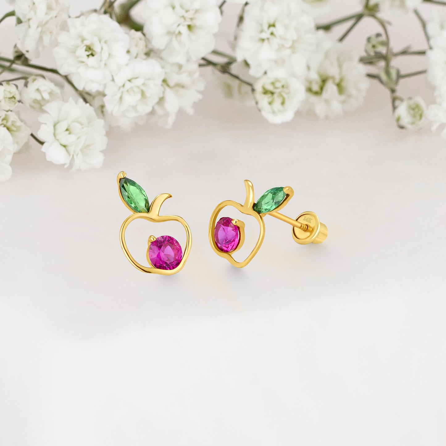14k Solid Gold Apple Baby Earring