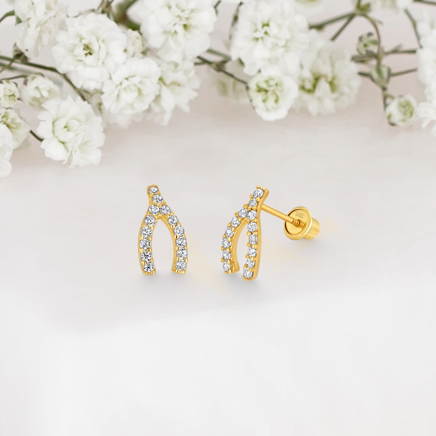 14k Solid Gold Wishbone Baby Earring