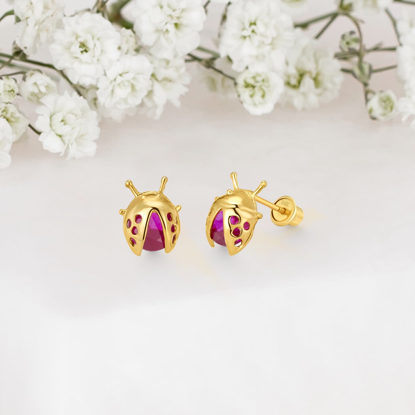 14k Solid Gold lady Bug Baby Earring