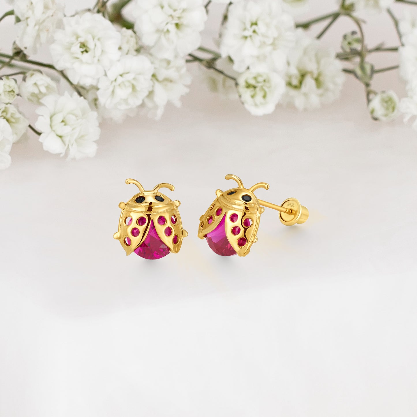 14k Solid Gold lady Bug Baby Earring