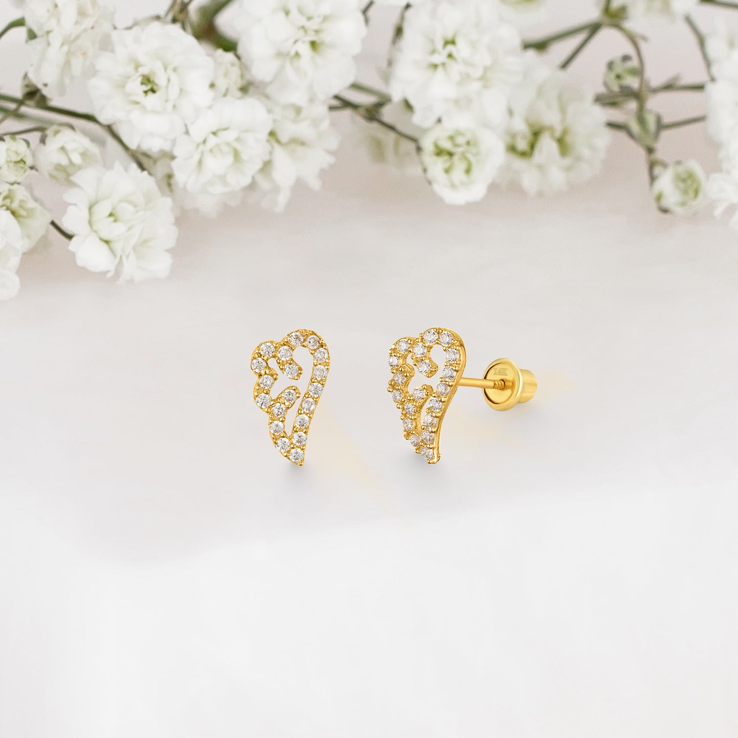 14k Solid Gold Wing Baby Earring