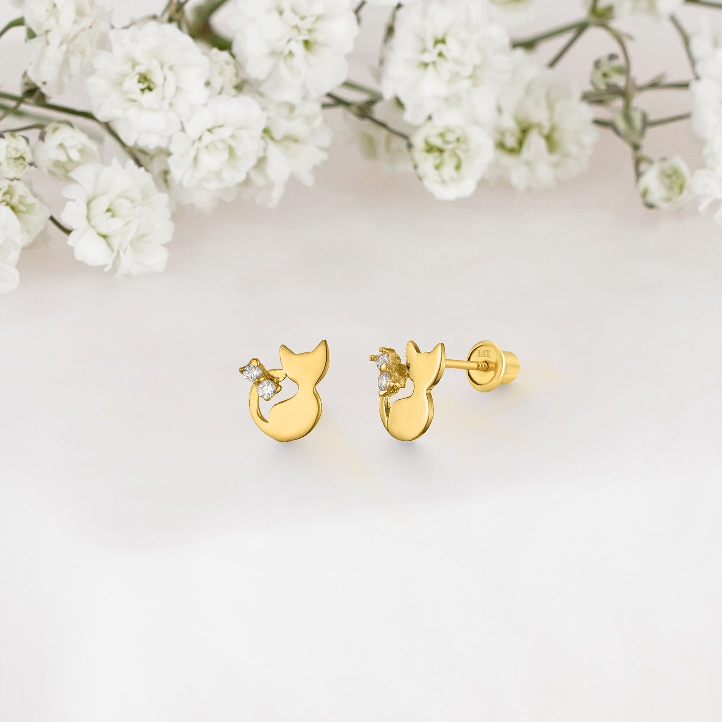 14k Solid Gold Cat Baby Earring