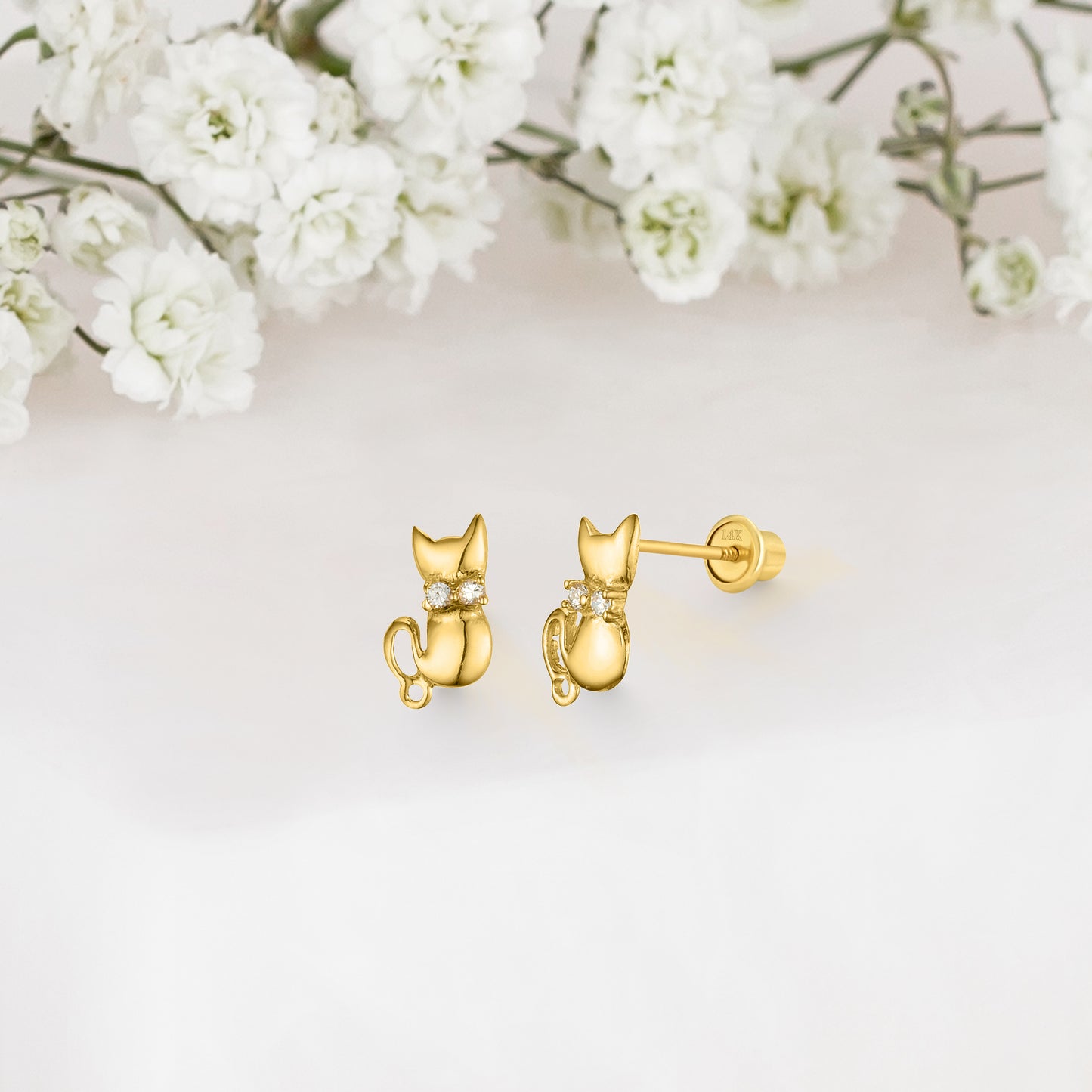 14k Solid Gold Cat Baby Earring