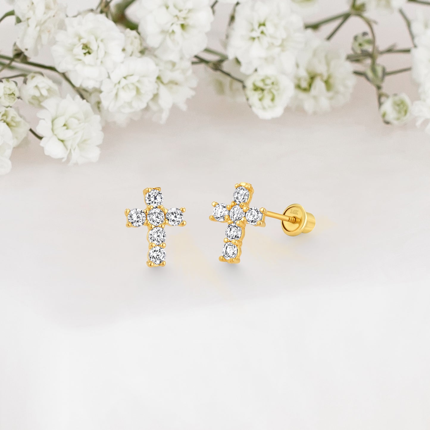 14k Solid Gold Cross Baby Earring