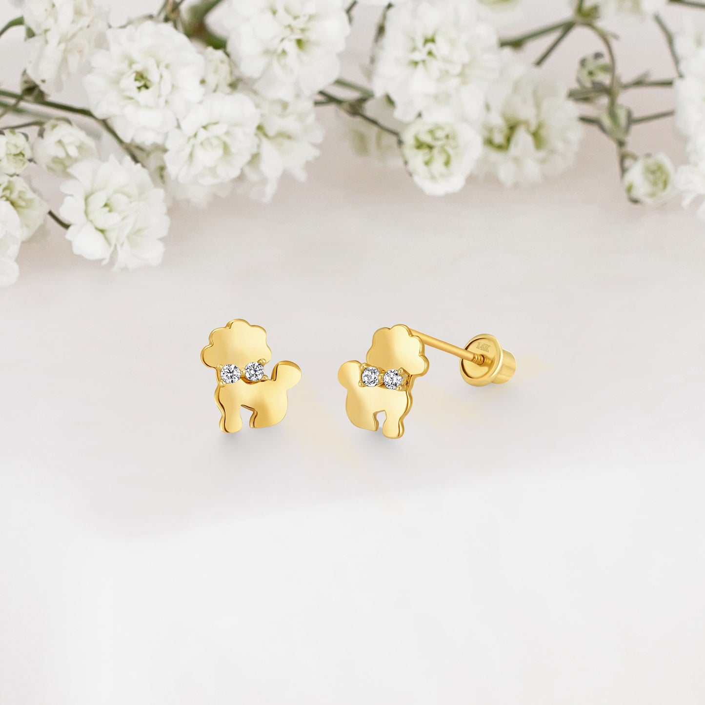 14k Solid Gold Puppy Baby Earring