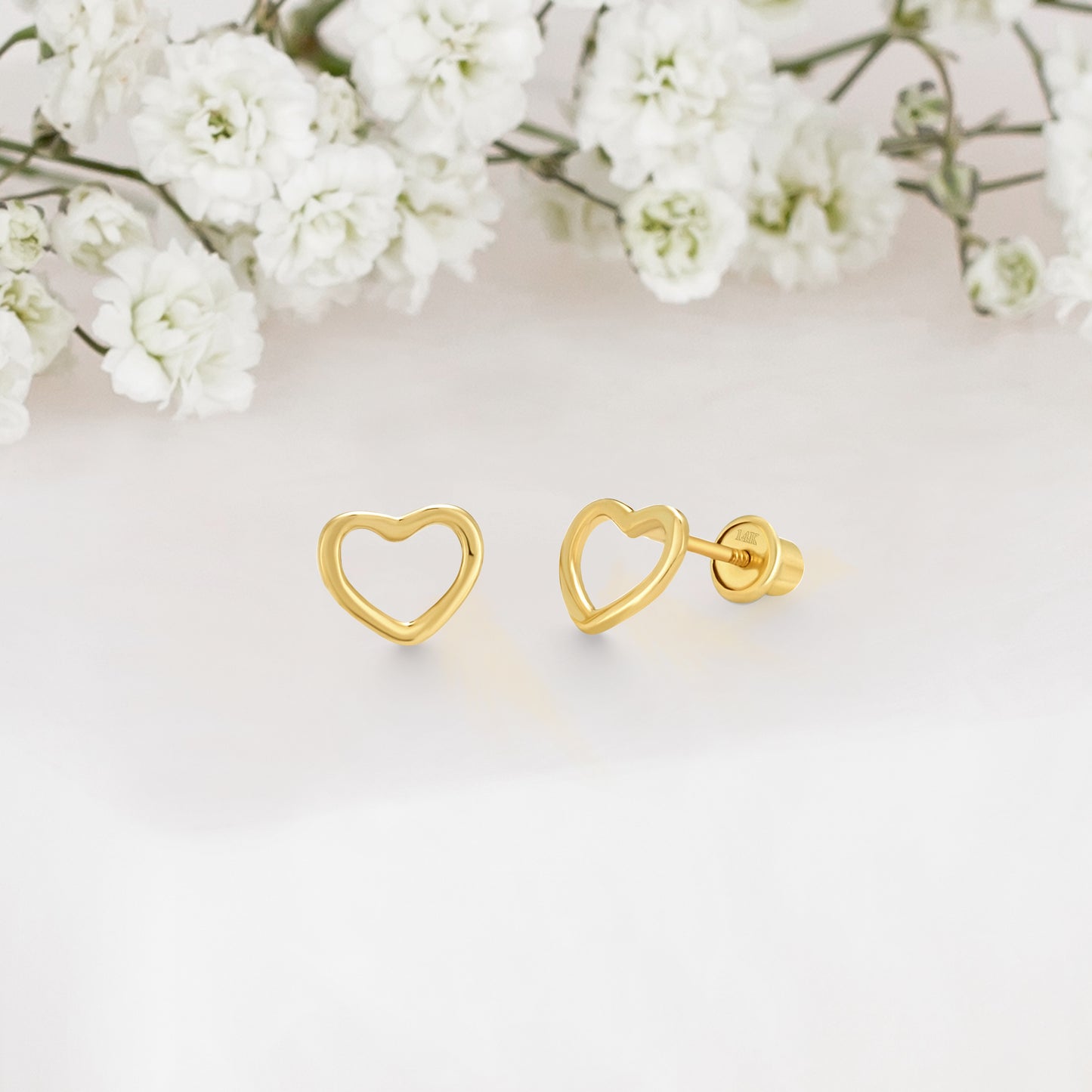 14k Solid Gold Open Heart Baby Earring