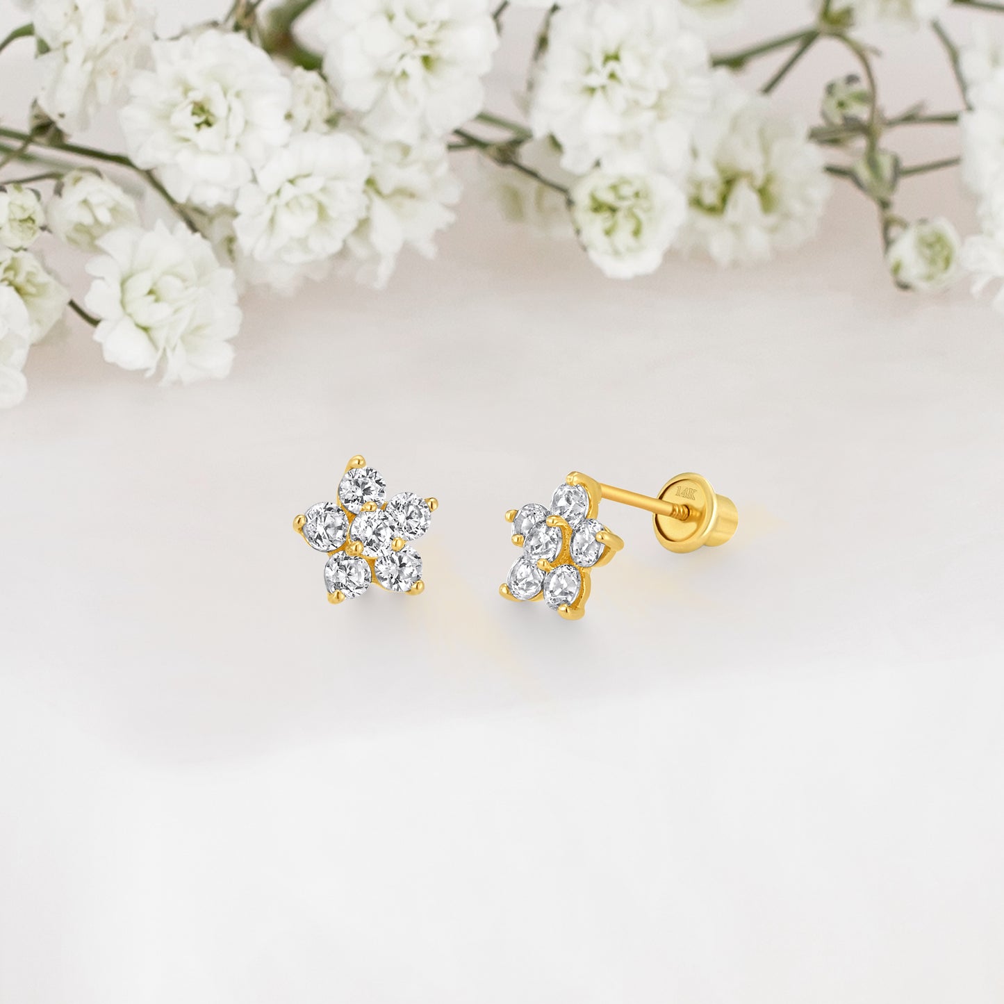 14k Solid Gold Flower Baby Earring