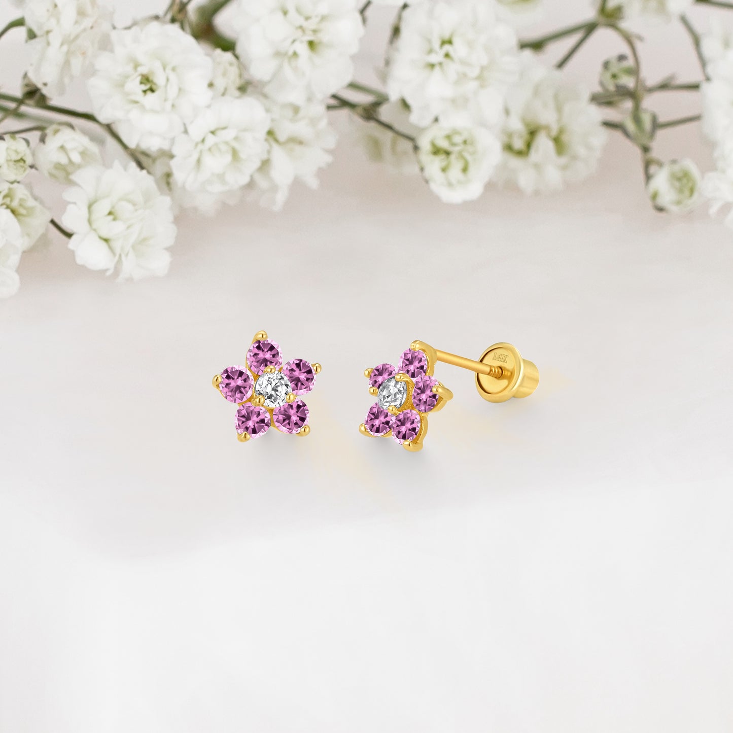 14k Solid Gold Flower Baby Earring