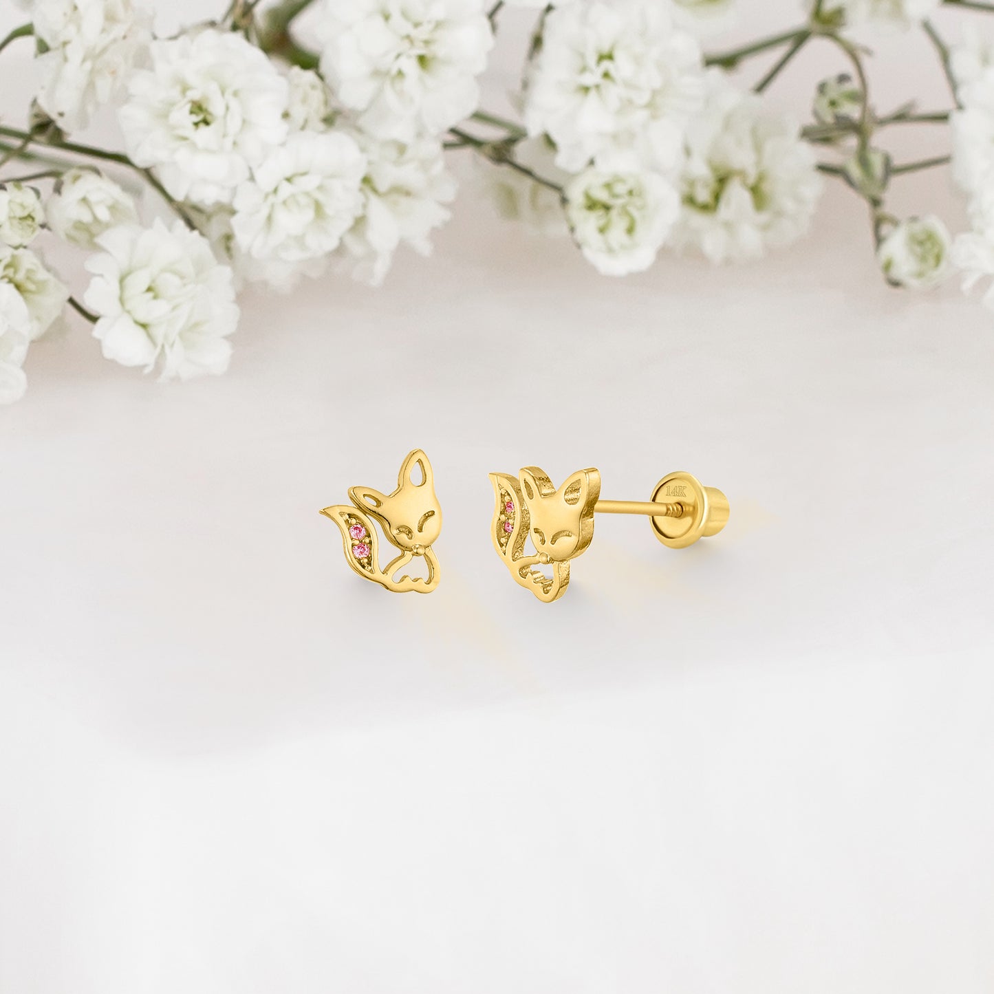 14k Solid Gold Fox Baby Earring