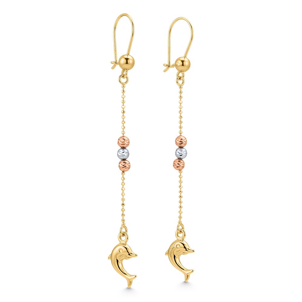 14K Gold Dolphin Dangle Earrings