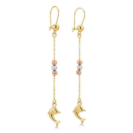 14K Gold Dolphin Dangle Earrings