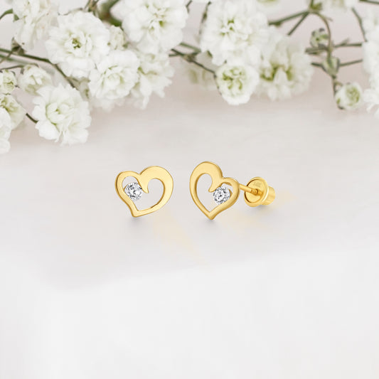 14k Solid Gold Heart Baby Earring