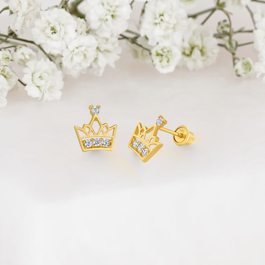 14k Solid Gold Crown Baby Earring