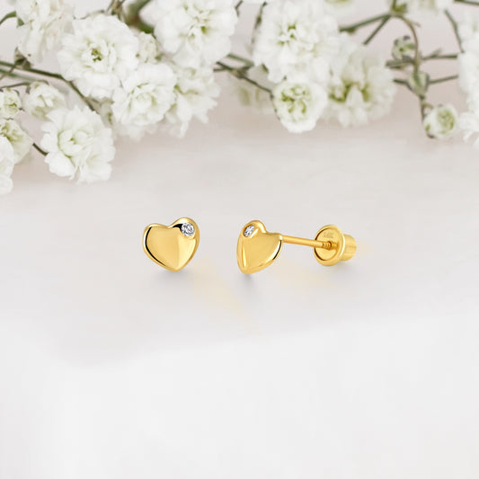 14k Solid Gold Heart Baby Earring