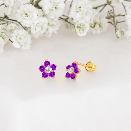 14k Solid Gold Flower Baby Earring