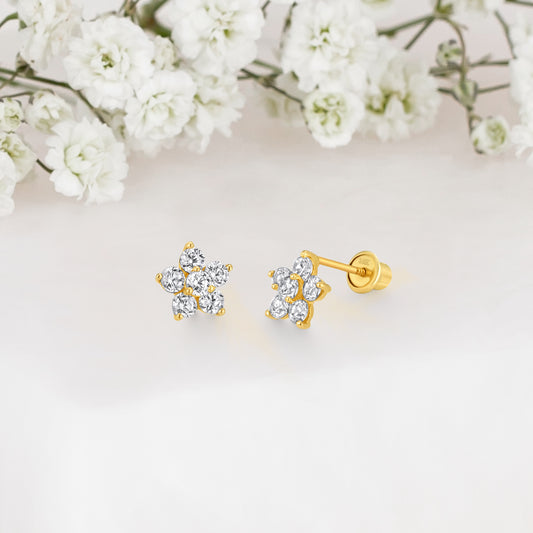 14k Solid Gold Flower Baby Earring