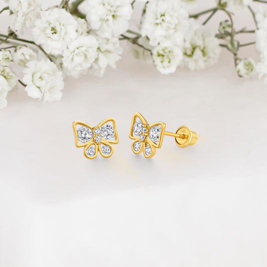 14k Solid Gold Ribbon Baby Earring