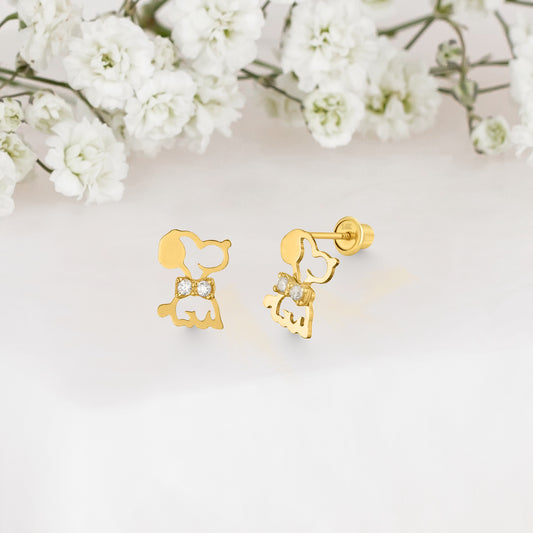 14k Solid Gold Puppy Baby Earring