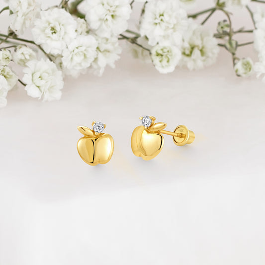 14k Solid Gold Apple Baby Earring