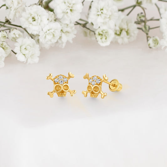 14k Solid Gold Skull Baby Earring