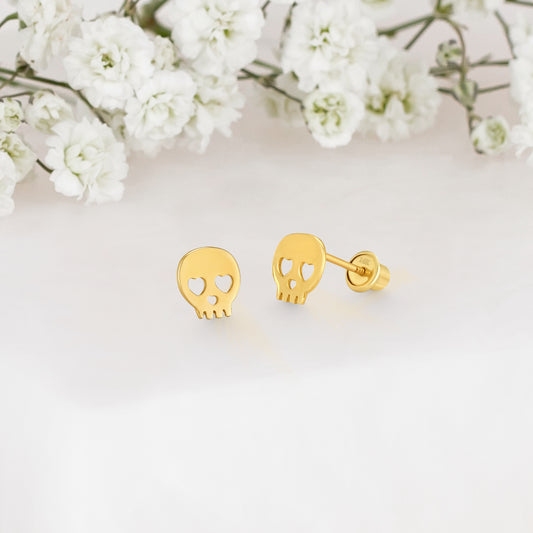 14k Solid Gold Skull Baby Earring