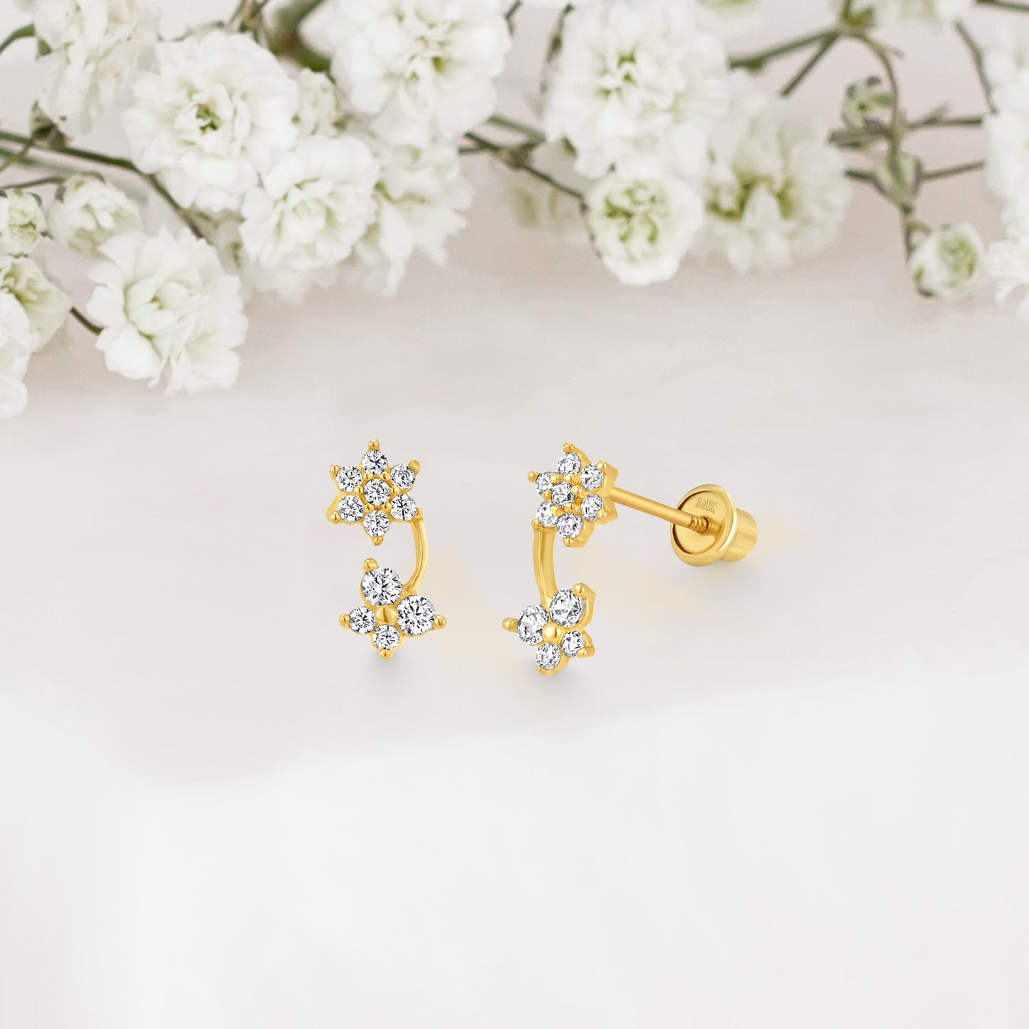 14k Solid Gold Flower Baby Earring