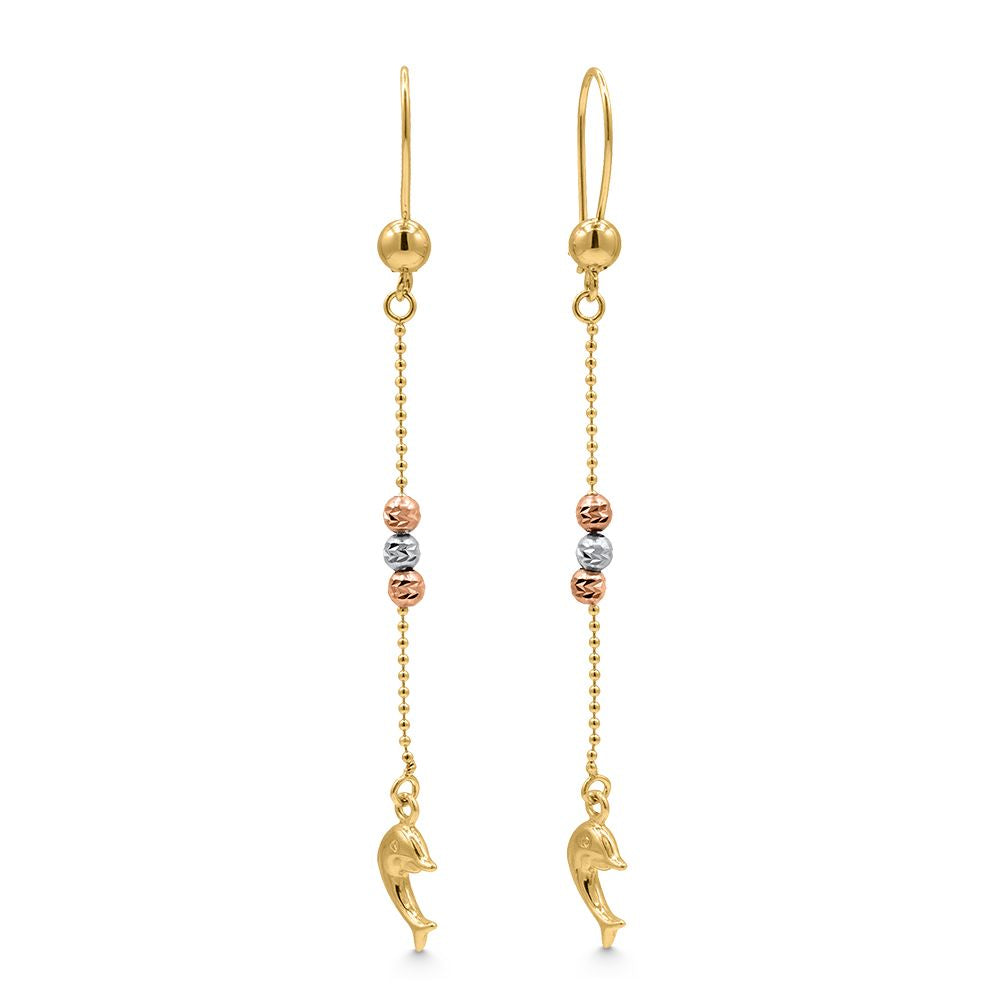 14K Gold Dolphin Dangle Earrings