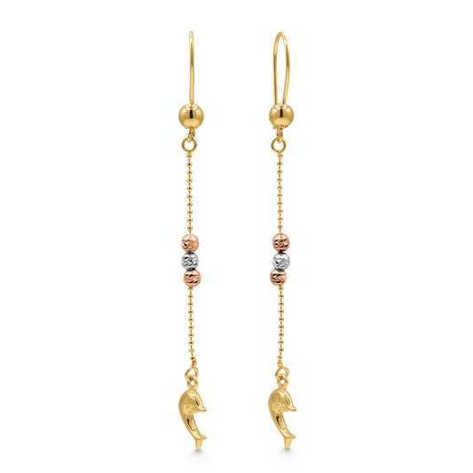 14K Gold Dolphin Dangle Earrings