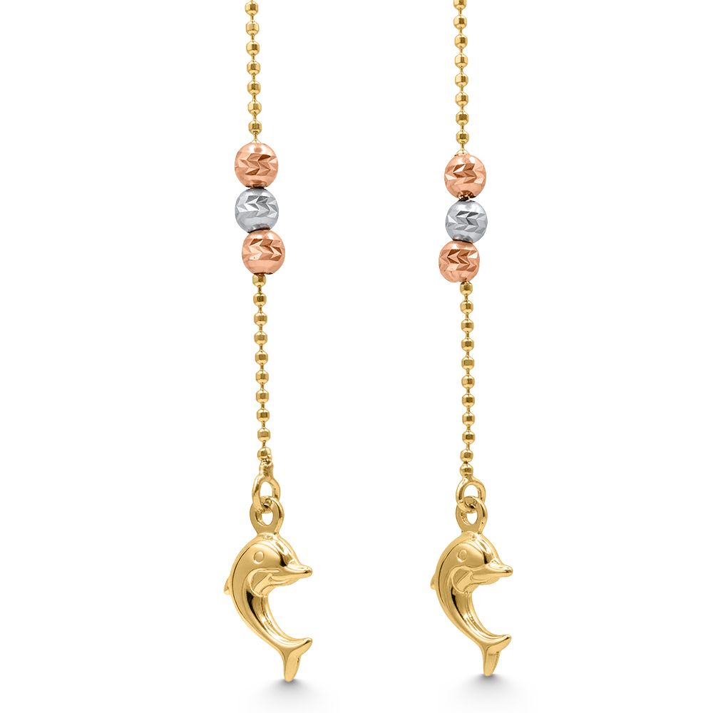 14K Gold Dolphin Dangle Earrings